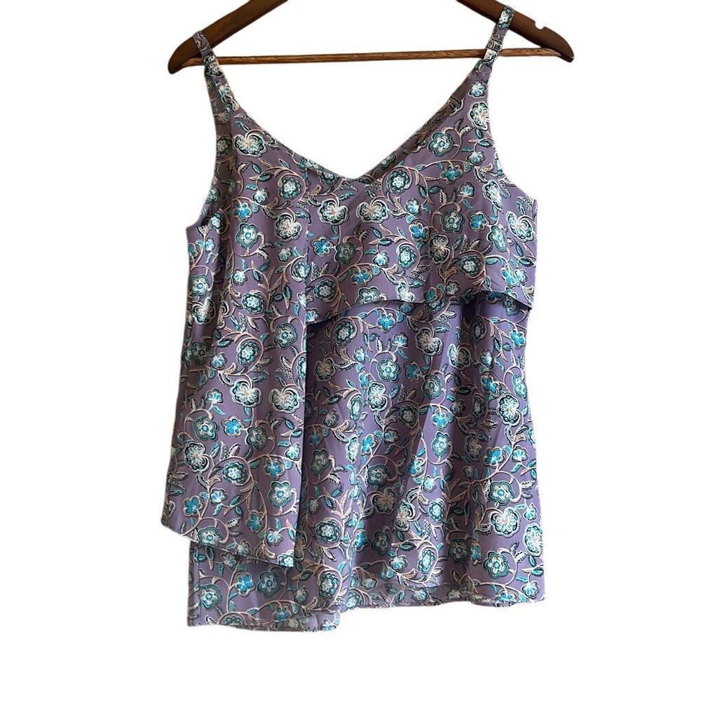 Cabi Women Purple Floral Tiered‎ Layered V-Neck Tank Top XS - Picture 5 of 5